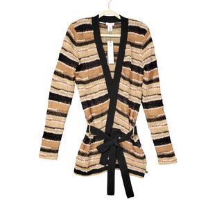 NWT DEPT Nordstrom Striped Mohair Wool Belted Open Front Cardigan SIZE SMALL